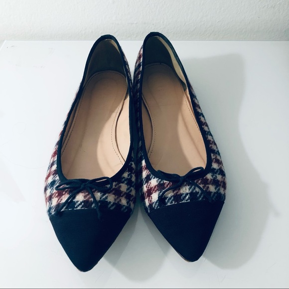JCREW GEMMA CAP-TOE FLATS IN TWEED IVORY BURGUNDY NAVY SHOES.SIZE 8 - Picture 3 of 10